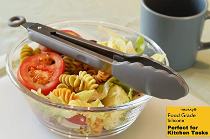 HINMAY Locking Kitchen Tongs with Silicon Tips 9-Inch, Set of 3 (Gray) - color: Gray