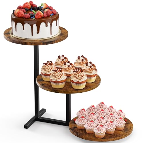 Emfogo 3 Tier Cupcake Tower Stand for 24 Cupcakes, Wooden Tiered Tray Stands, Display Cup Cake Dessert Tower for Party Afternoon Tea, Food Holder Stand for Baby Shower Wedding Birthday (1 Pack) - color: 1pack 9.8" diameter