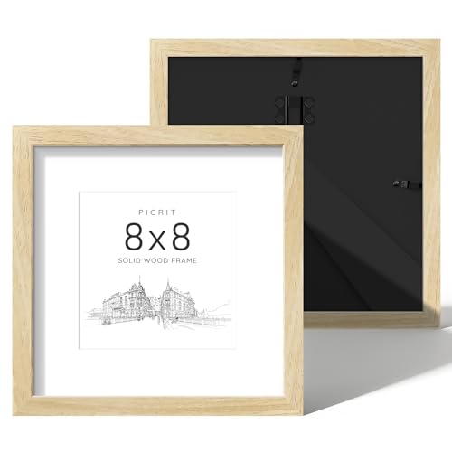 8x8 Solid Wood Frame Set of 2, Oak Wood Grain Gallery Wall | Fits 5x5 Photos With Mat or 8x8 Without Mat, Black Backboard, Square Gallery Wall Decor, Tabletop Display, Easy Opening - color: Natural Wood Grain, size: 8x8