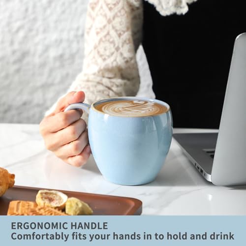 Coffee Mugs Set of 4, Stoneware 16 Oz Coffee Mugs for Cappuccino Latte Cocoa and Tea, Ceramic Coffee Cups with Handle,Sky Bule Mugs for Housewarming Gifts, Microwave and Dishwasher Safe - color: Sky Blue
