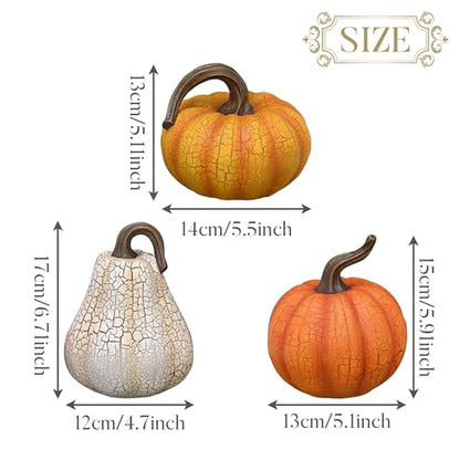 Valery Madelyn Fall Pumpkin Table Decor Cracked Pumpkin Figurine Fall Decoration for Home, 3pcs Resin Autumn Harvest Thanksgiving Halloween Party Tabletop Centerpieces, 6.7 inch - size: Large