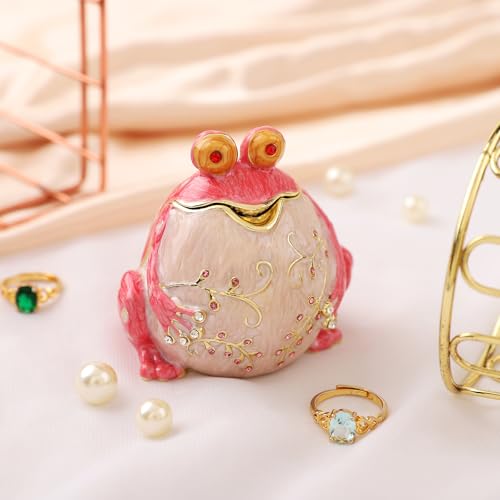 QIFU Hand Painted Pink Frog Style Enamel Jewelry Trinket Box Hinged, Unique Gift for Family - style: Frog