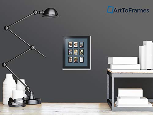 ArtToFrames Collage Photo Frame Double Mat with 9-2x3 Openings with Satin Black Frame and Dutch Blue mat. - color: Dutch Blue, size: 9 - 2x3