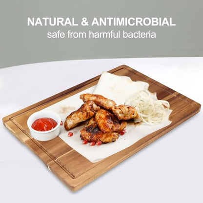 Decorative Acacia Wood Cutting Boards for Kitchen Meat Large Charcuterie Boards Best Hardwood Solid Chopping Board Butcher Block Bread Serving Cheese Board Big Maple Carving Cutting Board Non Toxic - size: 16"L x 11"W