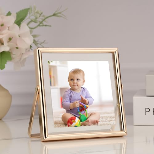 Gold 4x4" Floating Frame 2 Pack for Picture 3x3'',Adjustable Tabletop/Shelf floating Photo Frame 3x3'',Classy Metal Gift Frames for Wedding,Thanksgiving,Christmas,Birthady,Home or Office Decor. - size: 4x4'' (2PK)