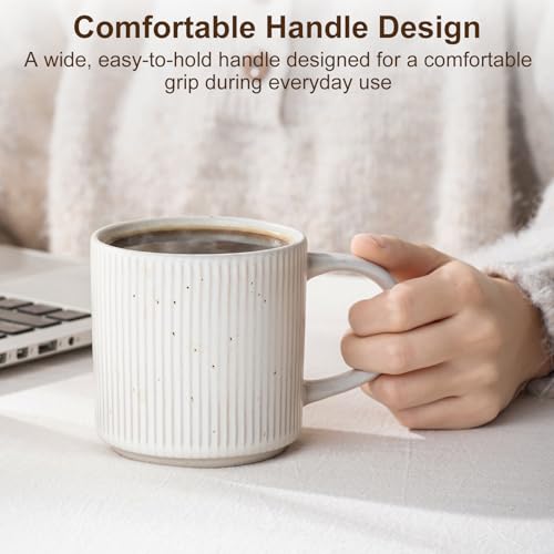 Coffee Mug Set for 4-12oz Ceramic Stoneware Mugs for Coffee, Tea, Cocoa, Microwave & Dishwasher Safe, Speckled White - color: Speckled White