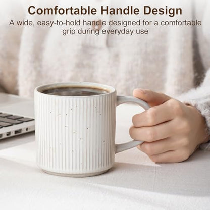 Coffee Mug Set for 4-12oz Ceramic Stoneware Mugs for Coffee, Tea, Cocoa, Microwave & Dishwasher Safe, Speckled White - color: Speckled White
