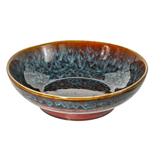 Ceramic Fruit Bowl,10.2" Decorative Bowl, Large Fruit Bowl for Kitchen Counter, Pedestal Bowl, Kitchen Counter Décor, Bread Candy Snacks Organizer(Magic Eye Blue) - color: Magic Eye Blue