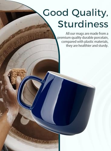 Teocera Ceramic Coffee Mug Set of 4-12 oz Coffee Mugs with Large Handles for Hot or Cold Drinks Like Latte, Cocoa, Tea or Juice - Smooth Ceramic, Dishwasher Safe, Navy - color: Navy