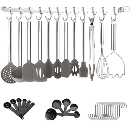Kitchen Utensils Set, Kyraton 38 Piece Silicone kitchen Cooking Utensils Set with Utensil Rack, Spoon Spatula Set, Non-Stick kitchen Gadgets, Dishwasher Safe - color: 1. With Utensil Holder