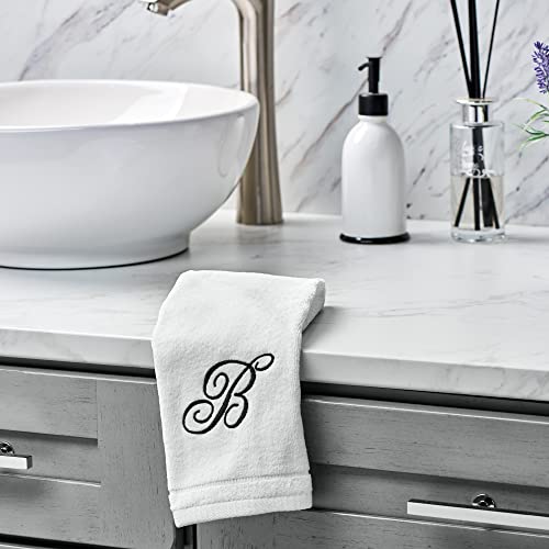 Personalized Initial Fingertip Towels - 2 Pack 11x18 - Black Embroidery On White Towel, Modern Monogrammed Towels, Great Personalized Initial Gift for Women, Teachers, Friends, Bridesmaids Initial A - color: A
