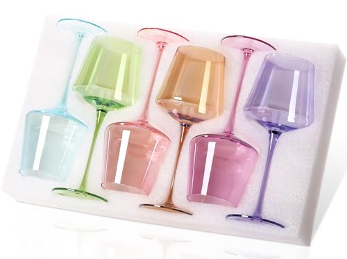 Physkoa Colored Wine Glasses Set of 6-16oz Hand Blown Crystal Colorful Wine Glasses with Long Stem, Multicolor Wine Glass for Wine Lovers, Mother's Day, Wedding, Birthday Gifts for Women - color: Multicolor