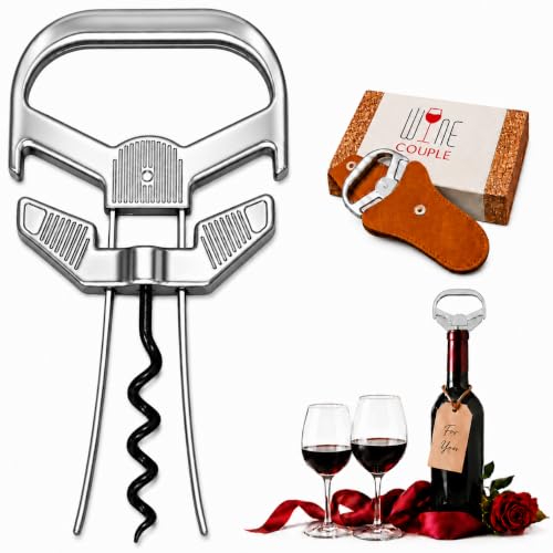 Ah-So Wine Opener for Vintage Bottles & Old Corks(Classic) | 2-in-1 Two-prong cork remover for dry, brittle corks; protective leather cover and gift box for collectors and connoisseurs - color: Silver