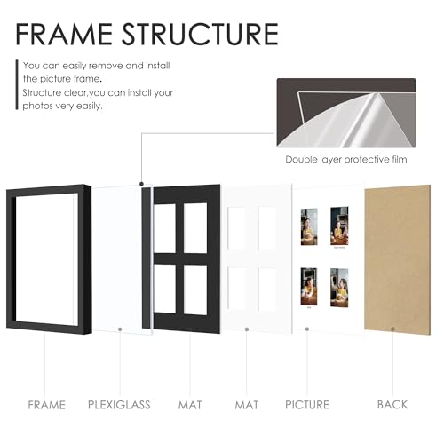 DUENPY 7.2x9.5 Polaroid 4 Opening Mini Frame Black | Polished Plexiglass Offers Clear View, Dedicated Frame to Display Your Favorite Instant Polaroid Prints - color: Black, size: 7.2x9.5（2x3 opening）