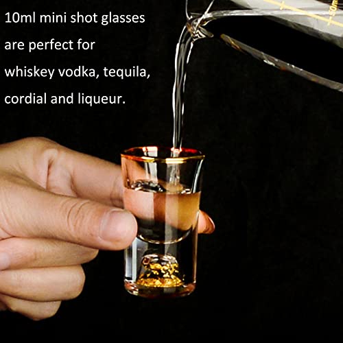 6 Pack 10ml (0.33 oz) Shot Glasses, Crystal Shot Glass Set | Shot Cups Decorated with 24K Gold Flakes for Whiskey, Tequila, Vodka, Mini Shot Glass Perfect for Party, Bar, Club - size: 6 Count (Pack of 1)