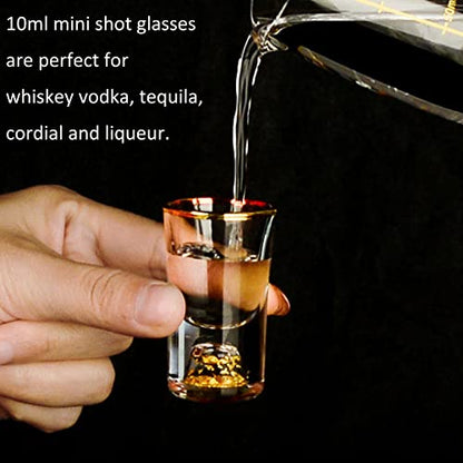 6 Pack 10ml (0.33 oz) Shot Glasses, Crystal Shot Glass Set | Shot Cups Decorated with 24K Gold Flakes for Whiskey, Tequila, Vodka, Mini Shot Glass Perfect for Party, Bar, Club - size: 6 Count (Pack of 1)