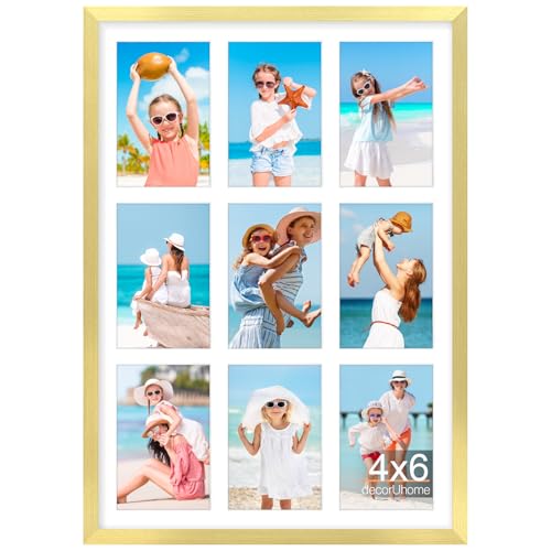 decorUhome 9 4x6 Picture frames Collage Wall Decor with Mat, P061420GD | Gold 14x20 Collage Picture Frame, Fits Nine 4x6 Photos with Mat for Wall Mounting, 1 Pack - color: Gold, size: 14x20 (9-4x6)