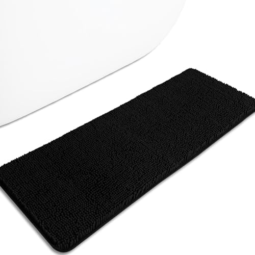 Bathroom Runner Rug 47 x 17 Inch – Long Bath Mat | Absorbent and Washable Thick Chenille Bath Rug Non-Slip Runner Rug for Bathroom, Shower, Sink(Black) - color: Black, size: 17" x 47"