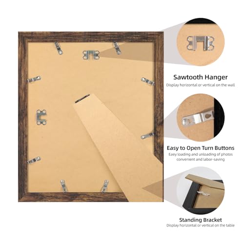 iRahmen 10x12 Picture Frame with Mat 8x10 - High Definition Real Glass Wooden Photo Frames for Tabletop Display and Wall Mounting (Brown, Set of 4) - color: Brown, size: 10X12