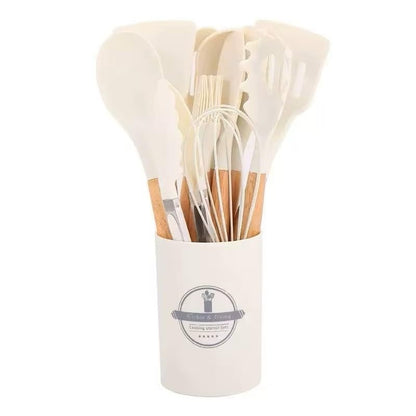 Silicone Cooking Utensils Kitchen Utensil Set - 446°F Heat Resistant Silicone Kitchen Utensils Set, Spatula,Turner Tongs, Spoon, Brush, Whisk,Kitchen Gadgets for Nonstick Cookware, BPA Free (White) - color: White