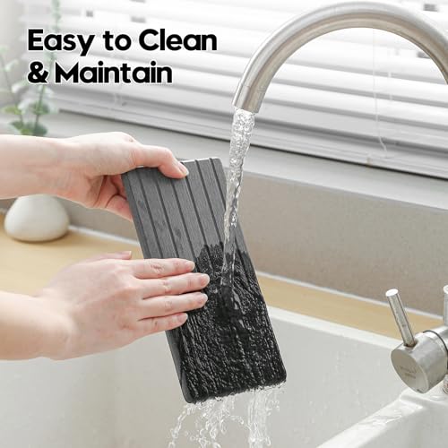 3 Pack Diatomite Stone Sink Tray, Water Absorbing Mat for Kitchen & Bathroom Counter, Quick Dry Soap Dish Makeup Vanity Caddy,Sponge Holder Organizer, Dark Gray 1pc of 8"x 3.8" and 2pcs of 3.8"x 3.8" - color: 3 Pack - Dark Gray - 1pc of 8"x 3.8" and 2pcs