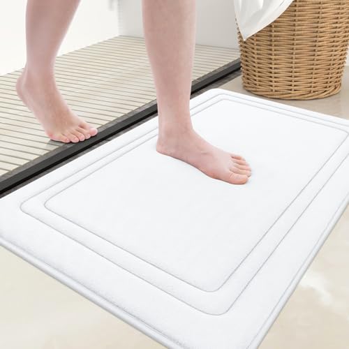 Grandaily Memory Foam Bath Mat Rug 24x16, Ultra Soft, Non-Slip and Absorbent Bathroom Rugs, Machine Wash Dry, Comfortable Bath Carpet for Bathroom Floor, Tub and Shower, White - color: White, size: 24" x 16"