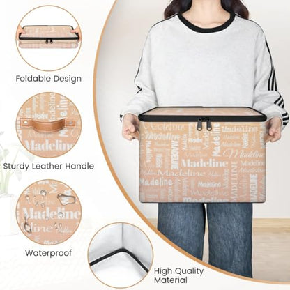 Storage Basket Custom Name, Personalized Keepsake Box, Apricot | Foldable Fabric Gradient Large Memory Bin with Handle Lid Lightweight Waterproof Dustproof, 14"L x 10.2"W x 10.4"H - color: Option 19