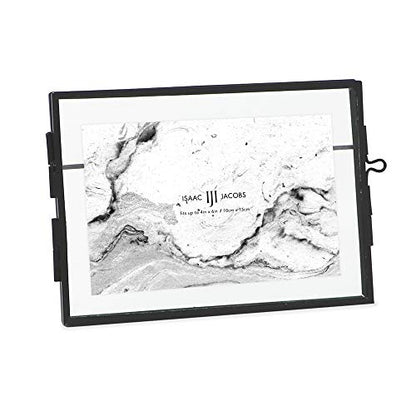 Isaac Jacobs 6x4 Black Horizontal Metal Floating Photo Frame Locket Closure | Modern Style Brass and Glass, Metal Floating Desk Photo Frame (Horizontal), with Locket Closure, Art, Mementos & Keepsakes - size: 4x6 (Horizontal)