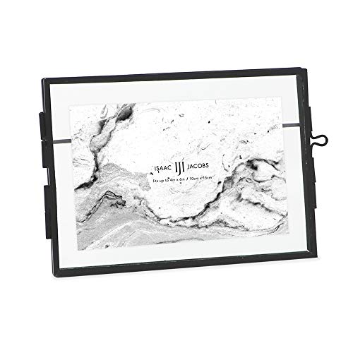 Isaac Jacobs 6x4 Black Horizontal Metal Floating Photo Frame Locket Closure | Modern Style Brass and Glass, Metal Floating Desk Photo Frame (Horizontal), with Locket Closure, Art, Mementos & Keepsakes - size: 4x6 (Horizontal)