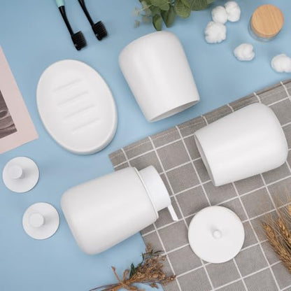 Ceramic Bathroom Accessories Set 6 Pcs, White Bathroom Accessory Set Includes Foaming Soap Dispenser with Rust-Proof Plastic Pump, Bathroom Cup, Qtip Holder, Soap Dish, 2Pcs Adhesive Hooks for Home - size: 6pcs-Foam