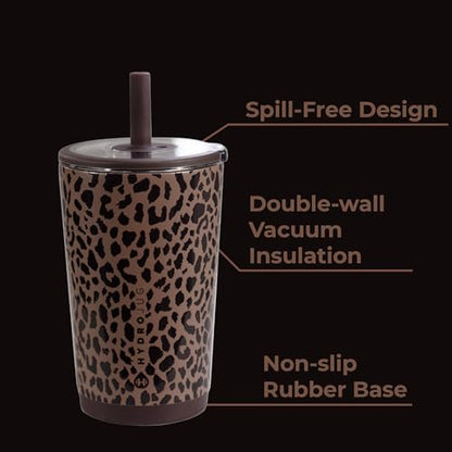 HydroJug Everyday Tumbler 14 oz, Ceramic-Lined Straw Cup, Brown Leopard - color: Brown Leopard, size: 14 Ounces