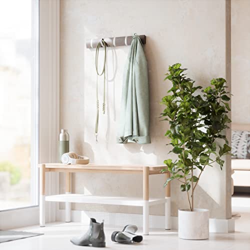 Umbra Flip Coat Rack, Wall Mounted 5-Hook Space Saving, Driftwood/Nickel | Real wood and steel build, retractable hooks fold flat, holds coats bags and scarves, easy install - color: Driftwood/Nickel, size: 5-Hook