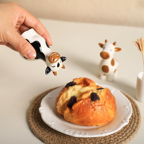 Ceramic Cartoon Cows Shape Salt & Pepper Shakers Set, Hand-Painted Cows Salt and Pepper Shakers, 2 PCS Set-Brown-B