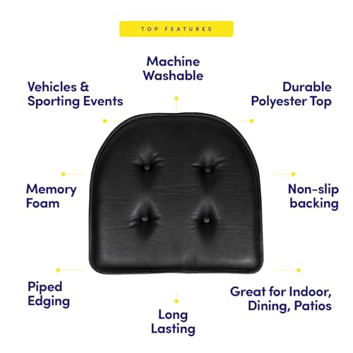 Sweet Home Collection Chair Cushion Memory Foam Pads Tufted Slip Non Skid Rubber Back U-Shaped 17" x 16" Seat Cover, 2 Count (Pack of 1), Faux Leather Black - color: Faux Leather Black, size: 2 Pack, style: Foam Pads