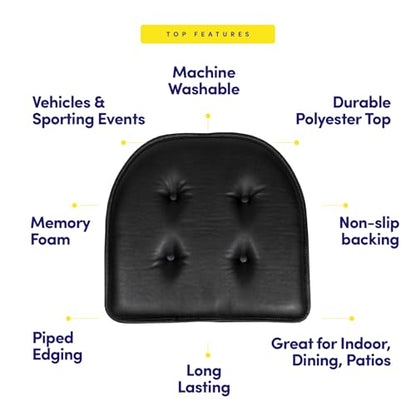 Sweet Home Collection Chair Cushion Memory Foam Pads Tufted Slip Non Skid Rubber Back U-Shaped 17" x 16" Seat Cover, 2 Count (Pack of 1), Faux Leather Black - color: Faux Leather Black, size: 2 Pack, style: Foam Pads