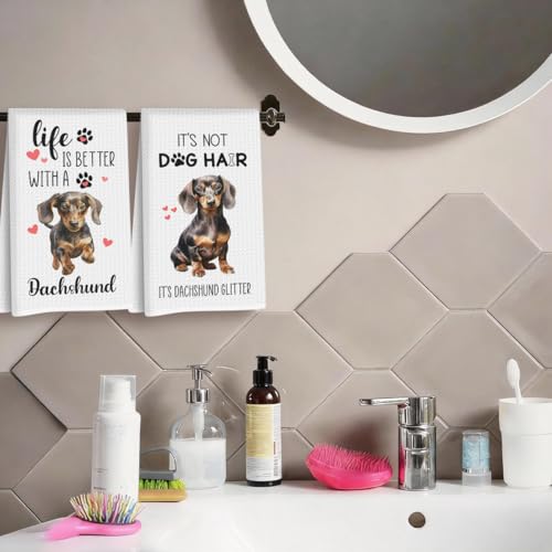 2 Pcs Dachshund Kitchen Towels, Dachshund Gifts for Woman, Wiener Dog Gifts | Puppy Every Meal You Make Cloth Hand Tea Towels for Bathroom Kitchen,Birthdays, Christmas, Party Gifts, Reusable Microfiber - color: Dachshund Humor