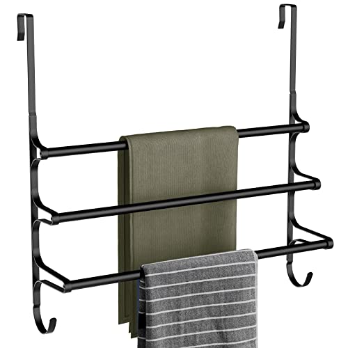 CANYAVE Over The Door Towel Rack, Extendable Triple Towel Storage Holder with Hooks, 24.02 Inches Towel Bar Hanger Towel Racks for Bathroom (Black) - color: Matte Black, size: 24.21"L
