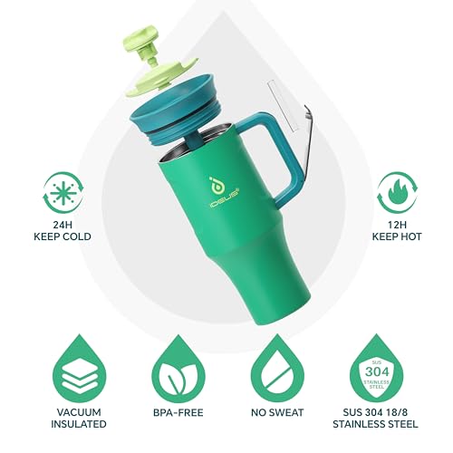Ideus 32 oz Tumbler with Handle and Straw, 100% Leak Proof Dual Wall Vacuum Insulated Stainless Steel Travel Mug, Cup Holder Friendly, Olive Green - color: Olive Green