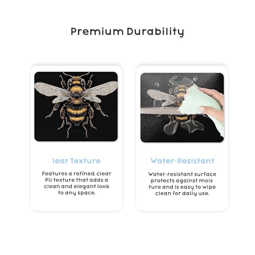Bee Artwork PU Leather Tissue Box Cover 5.2 in | Bee insect artwork design; 5.2-inch premium PU tissue box cover with hand-stitched look and removable liner. - color: Bee