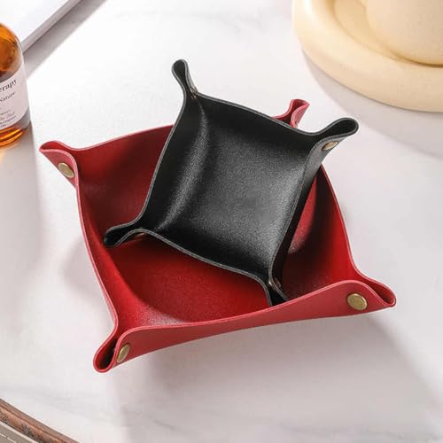 2 pcs Key Tray Jewelry Tray Leather Valet Tray for entryway Table Leather Desk Organizer Catch All Trays Candy Holder Sundries Tray Desk Catchall Travel Dish Plate (Blue) - color: Blue