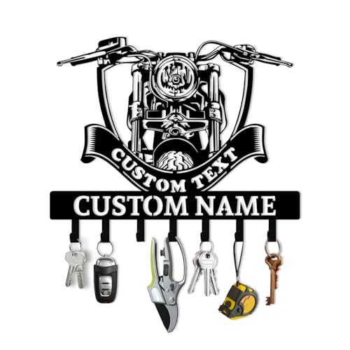 Personalized Motorcycle Key Holder Wall Mount, Custom Name Metal Key Holder, Coat Hooks, Jacket Hanger Organizer, Home Decor for Garage Entryway Office, Motorcycle Gifts Color01 - color: Color01