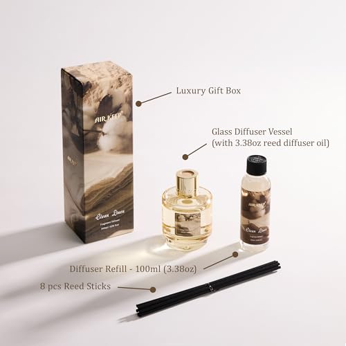 Reed Diffuser Set with Refill & 8 Reed Sticks, 6.96 fl oz Clean Linen Home Fragrance, Long Lasting Aromatherapy Diffuser for Bedroom, Bathroom & Living Room