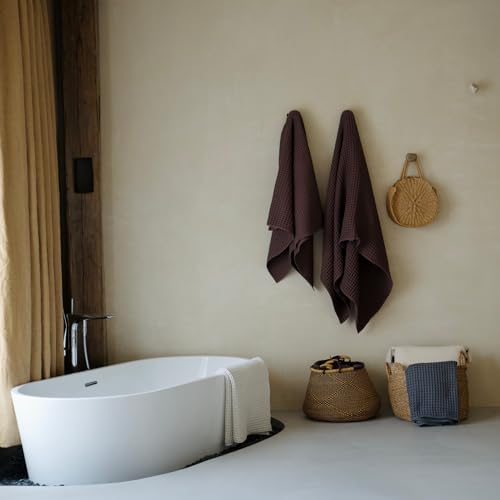 Luxury Organic Japanese Cotton Waffle Bath Towel | Thick, Absorbent, Quick Dry Bathroom Towels for Shower, Sauna, Onsen| Hotel & Spa Quality, Gift-Ready (Dark Cocoa, Hand Towel (3 Pack)) - color: Dark Cocoa, style: Hand Towel Set (3 Pack)