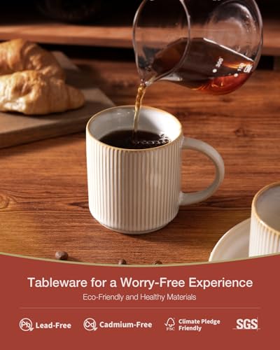 famiware Coffee Mug Set of 4, Star 12 oz Ceramic Mugs Cups Set with Handle | Stoneware Stackable Catering Cup for Coffee, Tea, Cappuccino, Latte, Microwave & Dishwasher Safe, Cappuccino White - color: Star-Cappuccino White, size: 4 Count (Pack of 1)