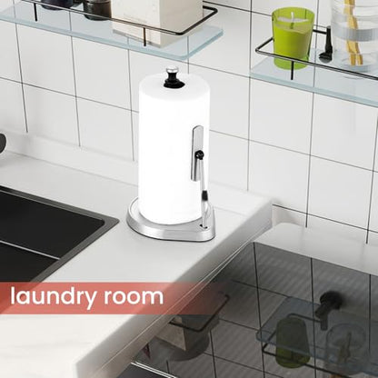 Dailyart Paper Towel Holder for One Hand Tear - Countertop with Tension Arm - color: Black