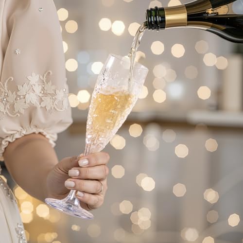 KAMMAK Champagne Flutes, Crystal Glass,180ML Champagne Glasses, Set of 2 | Clear Champagne Flutes with Long Stem and Thin Rim for Wine, Weddings, Anniversaries, Parties and Gifts, 616N - style: 180ML Nicole