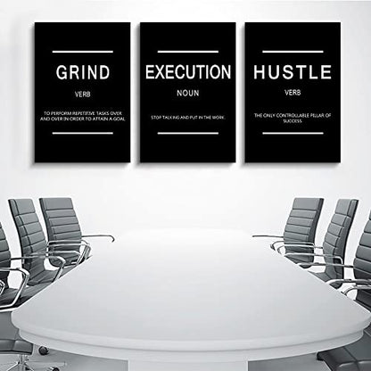 Framed Canvas Wall Art Success Quote, Office Wall Art, Black Large Poster, Positive Motivational Set of 3 Prints, Execute Failure Definition, Inspirational Print (B-3pcs,20x30inchx3pcs) - color: B-3pcs, size: 20x30inchx3pcs