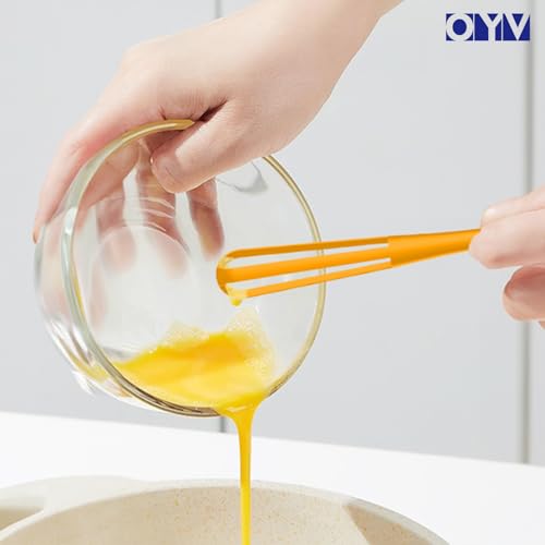 OYV 2-In-1 Mini Whisk and Spoon, Set of 2, 8.5-Inch, White/Yellow | Flexible And Lightweight, Comfortable Long Handle, Easy To Store, BPA-Free, For Eggs, Sauces, Coffee And Hot Chocolate - color: White+Yellow