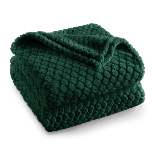 Exclusivo Mezcla Soft Fleece Throw Blanket for Couch, Forest Green | Jacquard Lightweight Cozy Throws for Bed, Sofa, Breathable Decorative Fuzzy Textured All Season Use, 50x60 Inches - color: Forest Green, size: Throw ( 50x60 IN )