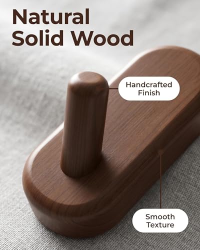 Wooden Wall Hooks for Hanging - 4 Pack Heavy Duty Coat Hooks Wall Mount- Solid Walnut Wood Hat, Bag, Backpack & Towel Hooks - Modern Key Holder for Bathroom & Entryway (Dark Walnut) - color: Dark Walnut